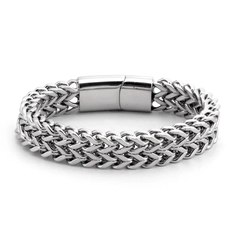 BMZ 2026 New Titanium Steel Bracelet Men's Bracelet Stainless Steel Double Row square logo Chain Clasp Bracelet