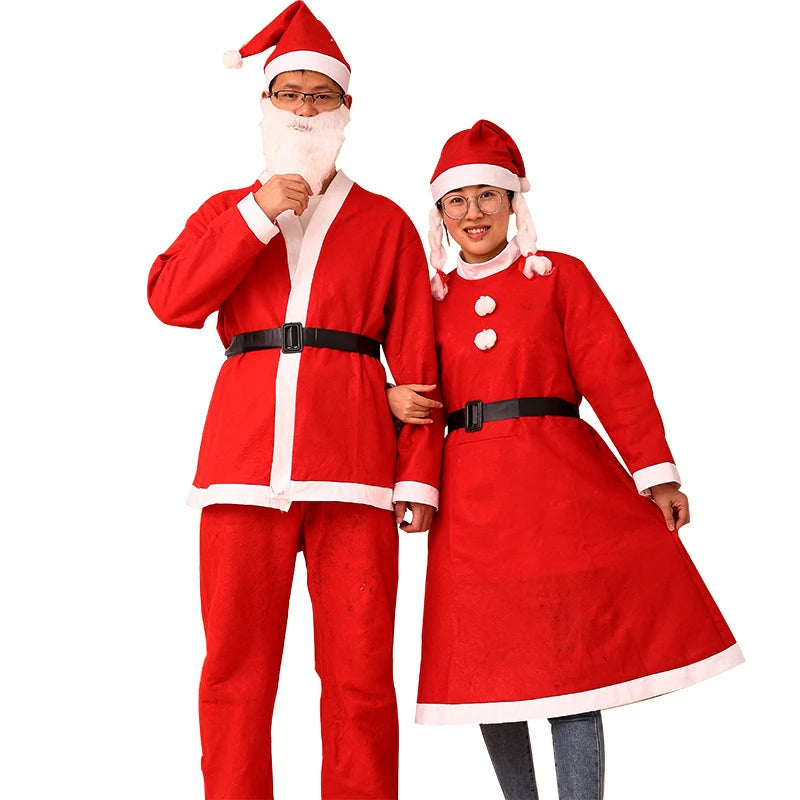 Cheap Family Felt Santa Claus Suit Father Christmas Costumes Adults for Christmas Decoration Santa Running