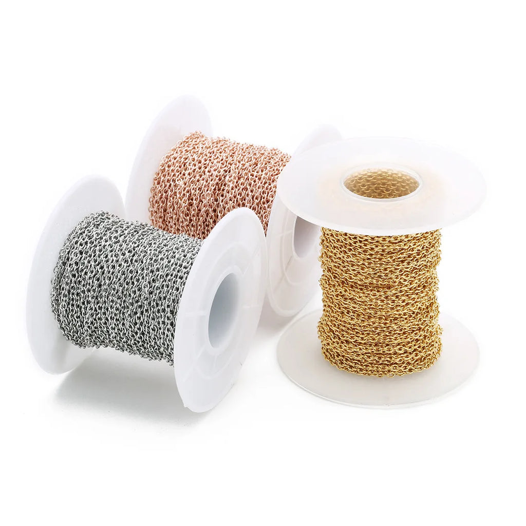 1mm 1.5mm 2mm 2.5mm 3mm Wide Fashion Jewelry 10 Yards/Roll Gold Stainless Steel Chain Roll Necklace for Women Jewelry Making