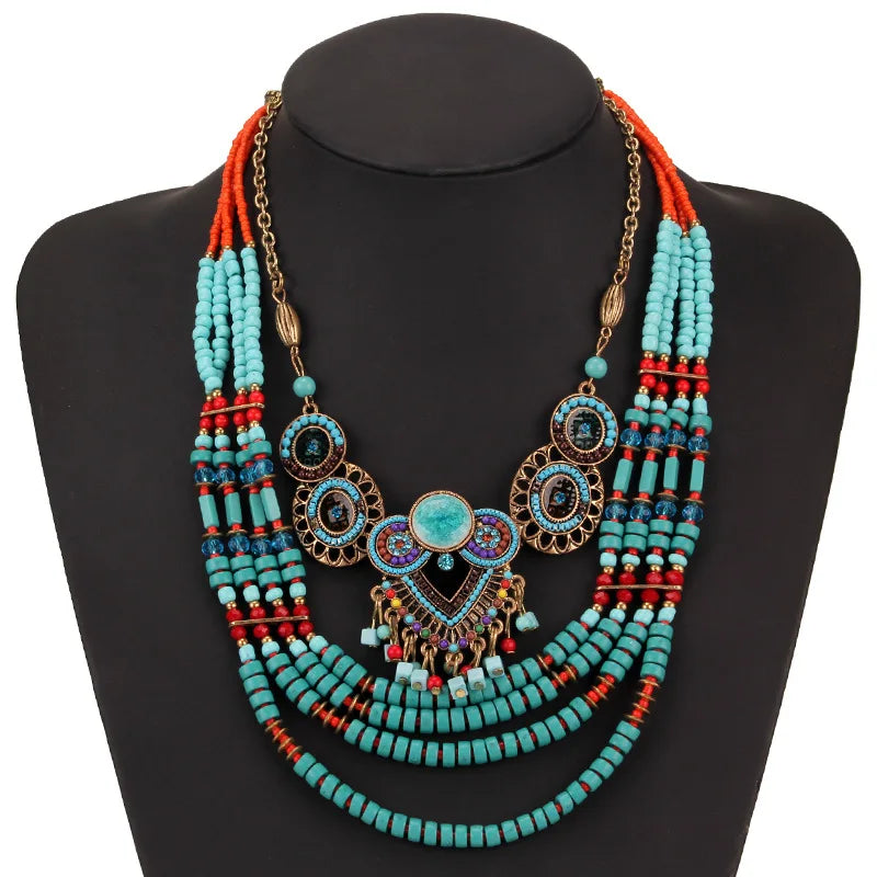 Wholesale Indian Fashion Ethnic Exaggeration Women Jewelry Statement Bib Heavy Big Choker Necklace BOHO Bohemia Necklace