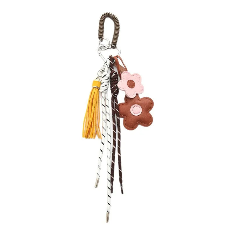 New Trendy Cute Leather Fashionable Flower Keychain Rope Woven Car Bag Pendant Accessories