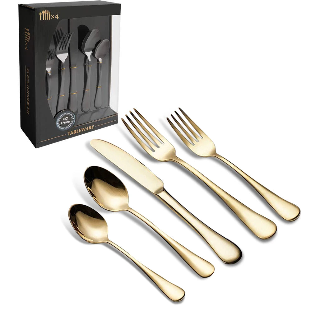 Table Ware Royal Cutlery Set Stainless Steel 20pcs Restaurant Gold Cutlery Set with Gift Box