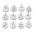 Stainless Steel 12mm Flat Round Constellations Charm Zodiac Sign Charm Pendant for Jewelry Necklace Earring Making Crafts