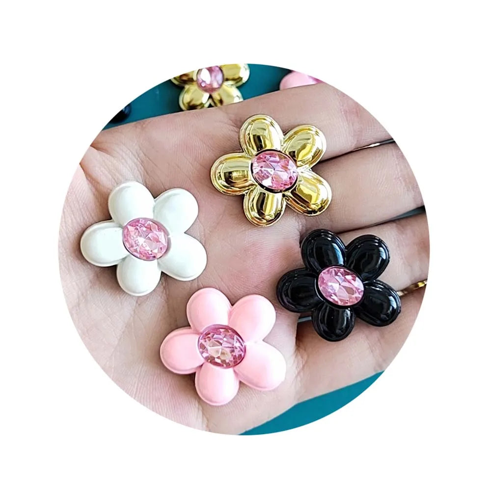 100Pcs 27*24MM Cute Resin Flowers With Rhinestone Flatback Cabochon for DIY Jewelry Wedding Nail Art Decoration Beads Craft