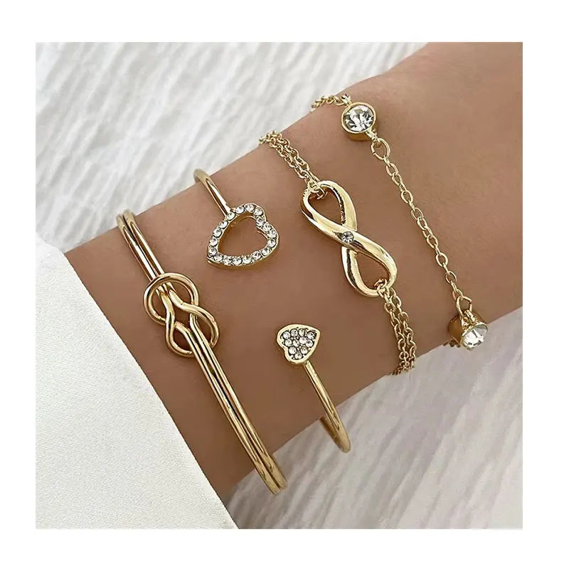 Wholesale Adjustable Love Opening Bracelet Retro Lucky 8-Character Rhinestone Bracelets for Girls