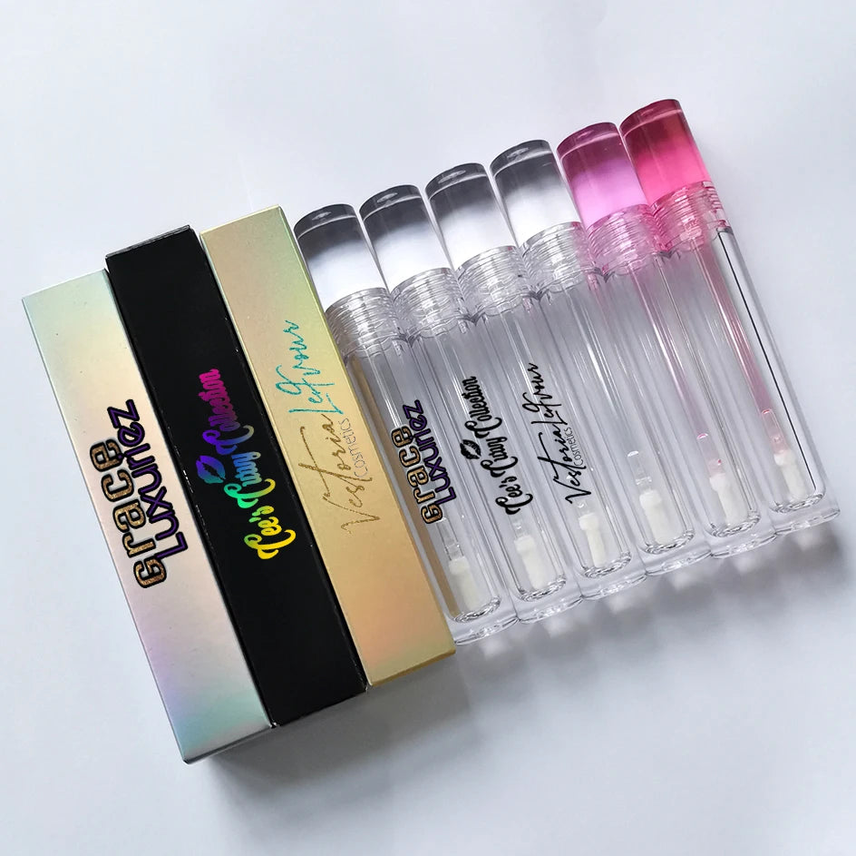 7.8ml Private Label Logo Fully clear Lip Gloss Tube Crystal Transparent Lipgloss Container Tubes