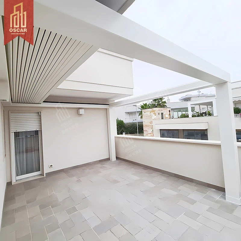 Bioclimatic Aluminum Motorized Gazebos Brackets Outdoor Glass Sliding Doors LED Light Electric Roof Louvered Retractable Pergola