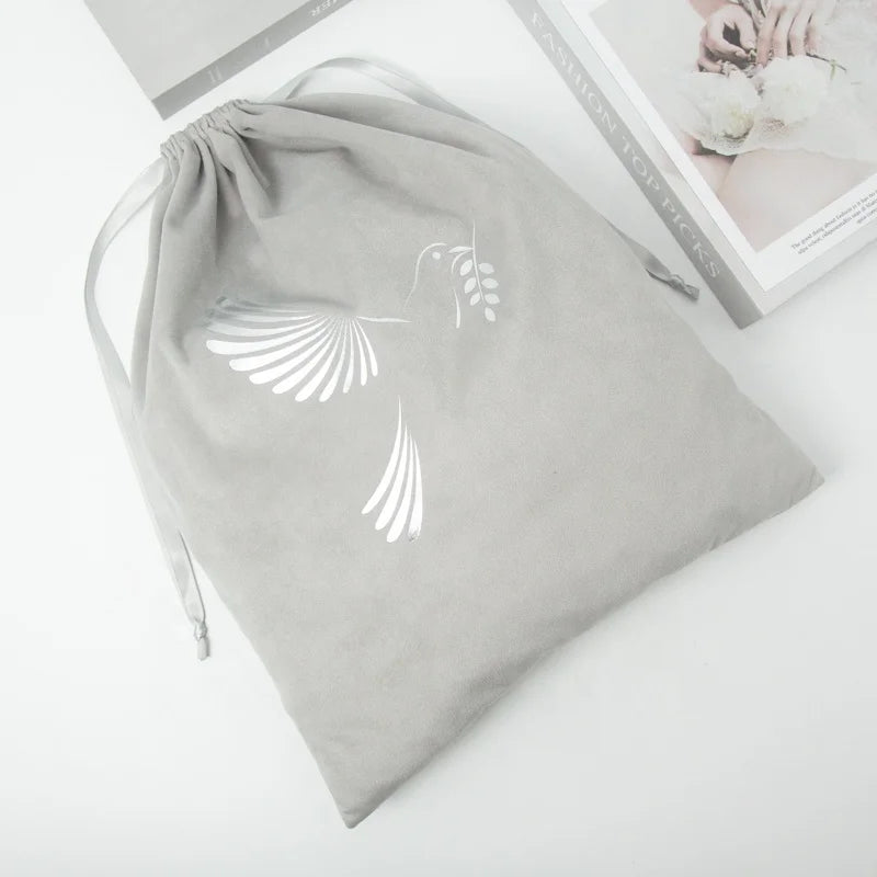 Recyclable Luxury Soft Velvet Dust Bags Gift Drawstring Packaging Shoe Bag Custom Logo Printed Screen Printing for Fur Clothing