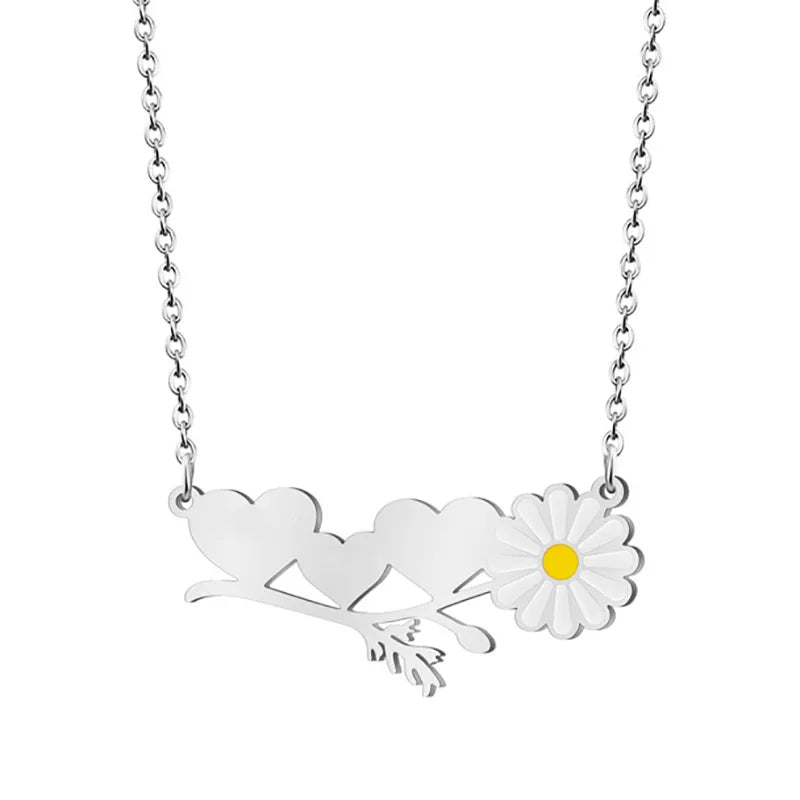Fatingna Little Daisy Necklace for Women Female Temperament Cold Style Peach Heart Lettering Clavicle Chain Stainless Steel