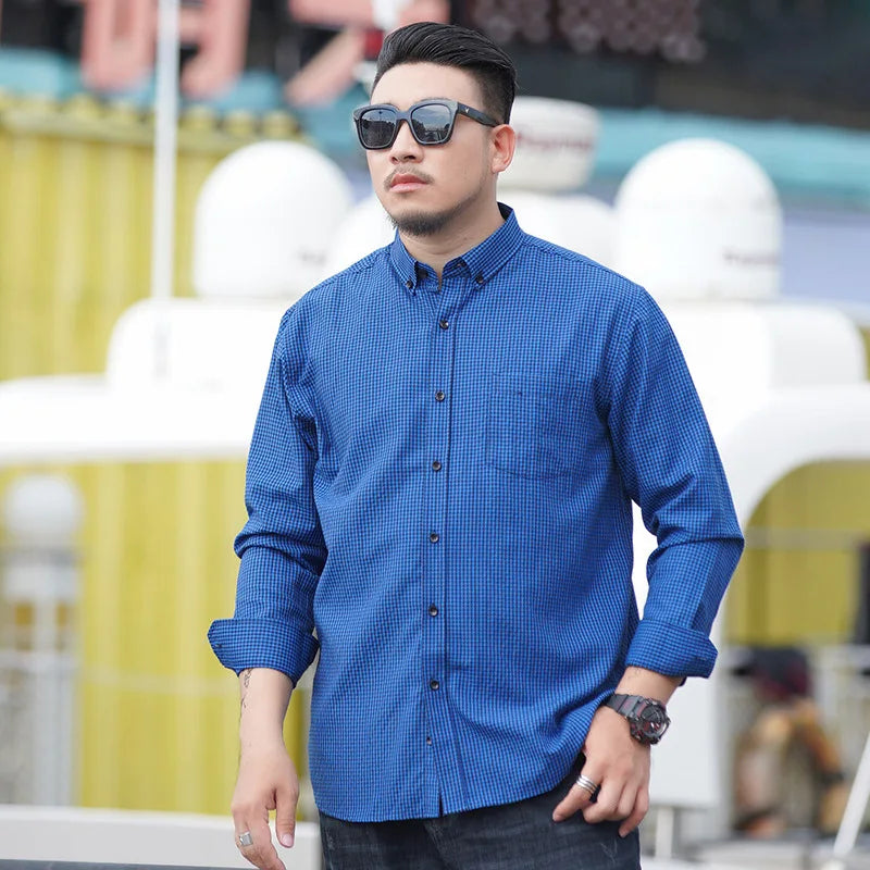 2023 Large Size Men's Men's Long-sleeved Shirt Business Casual Loose Yarn-dyed Plaid Multi-color Shirt