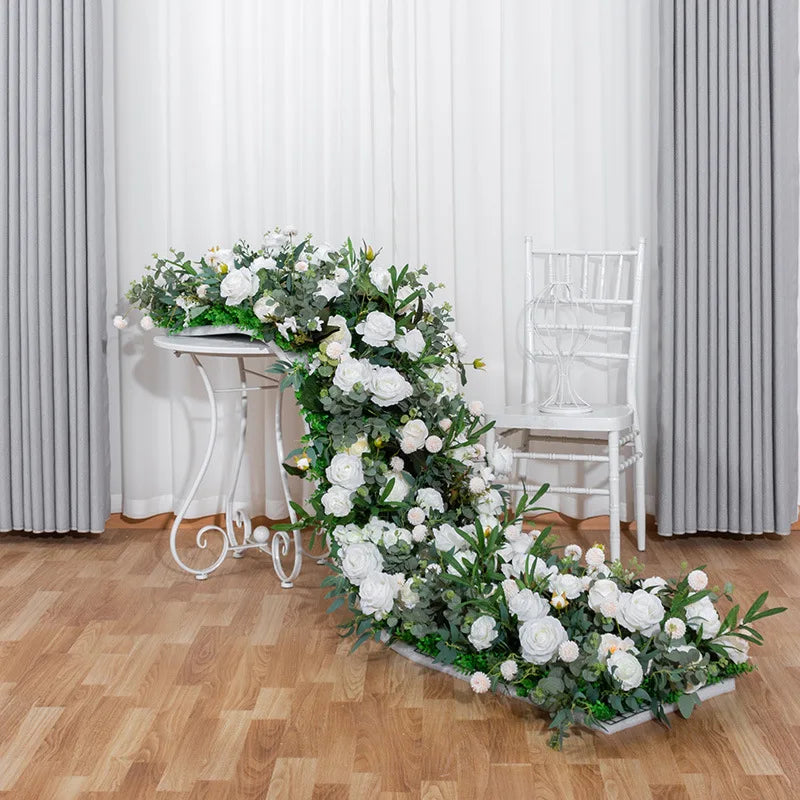 Y-I022 Wedding Props White Flowers Runners Flower Rows Artificial Flowers Table Runner for Wedding Decoration