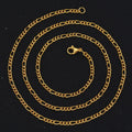 3mm Fashion 1:3 NK Chain Jewelry 18k Real Gold Plated Stainless Steel Figaro Link Chain Necklace for Men Women