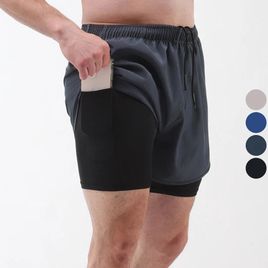Wholesale Customized 2 in 1 Solid Casual Bodybuilding Shorts Drawstring Closure Inner Pockets Gym Running Workwear Mens Shorts