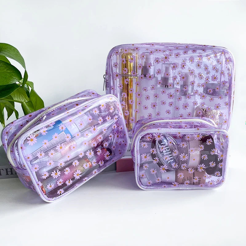 Hot Sale New Waterproof Colorful Heart Pattern Cosmetic Pouch Bag PVC Clear Transparent Travel Wash Makeup Pouches