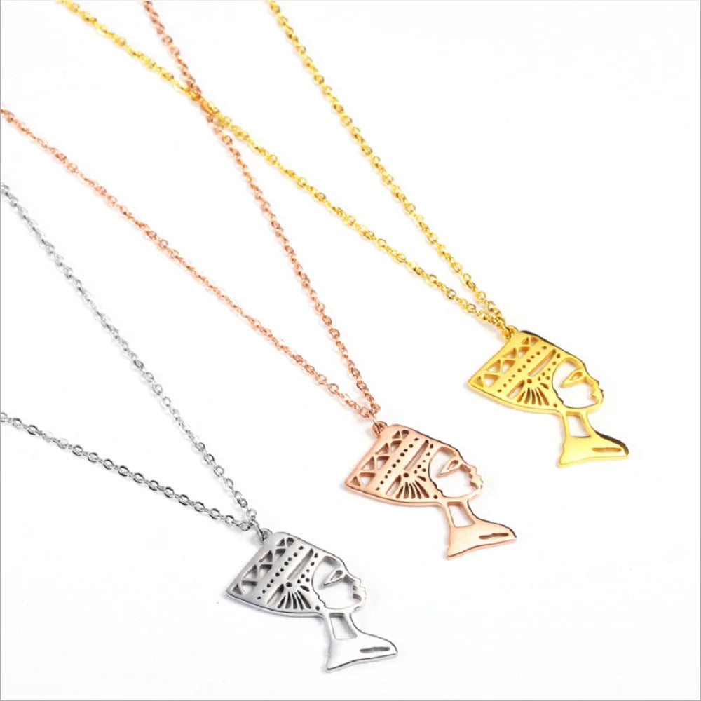 Fashion Titanium Stainless Steel with 18k Gold Plated Nefertiti Necklace Simple Hollow Pharaoh Women Choker Necklaces Jewelry