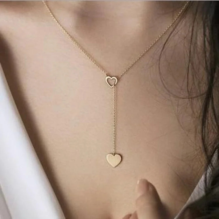TCH-02 Fashion Necklace Design Jewelry Simple Alloy Metallic Heart Lariat Necklace
