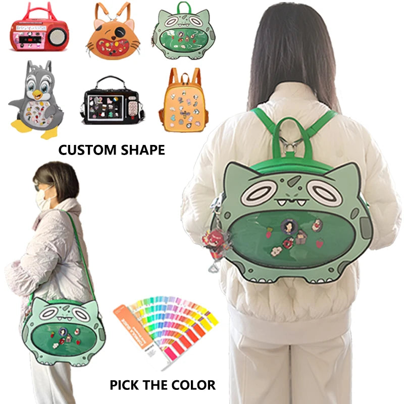 Custom Frogs Bears Coffins Bats Sun Different Shape Designs Ita Bag with Transparent Windows