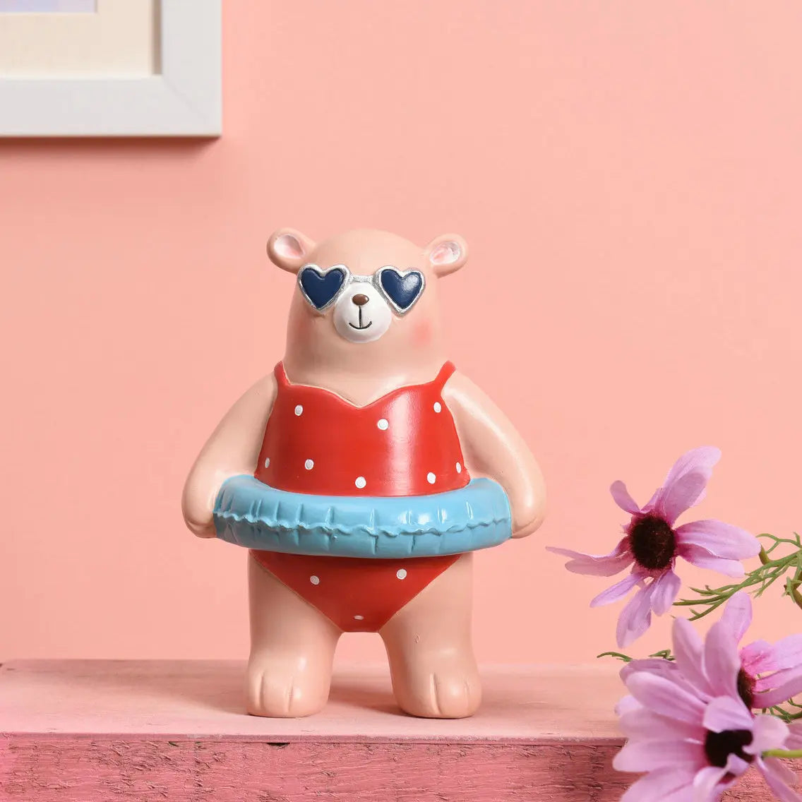 Modern Room Cute White Home Decoration Resin Bear Animal Figurine Beach Theme Party Decor Statue