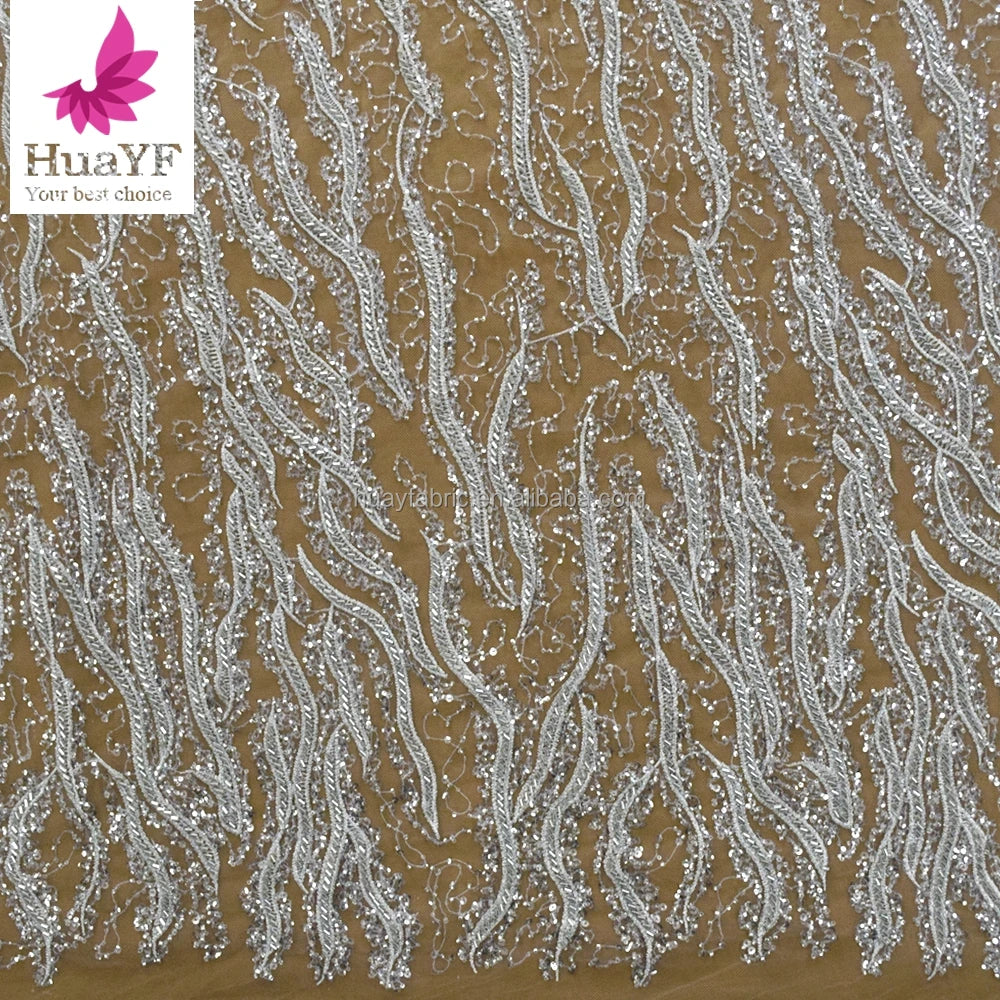 HY1689 High-end White French Beads Sequins Luxury Women Lace Fabric Design Bridal Net Lace