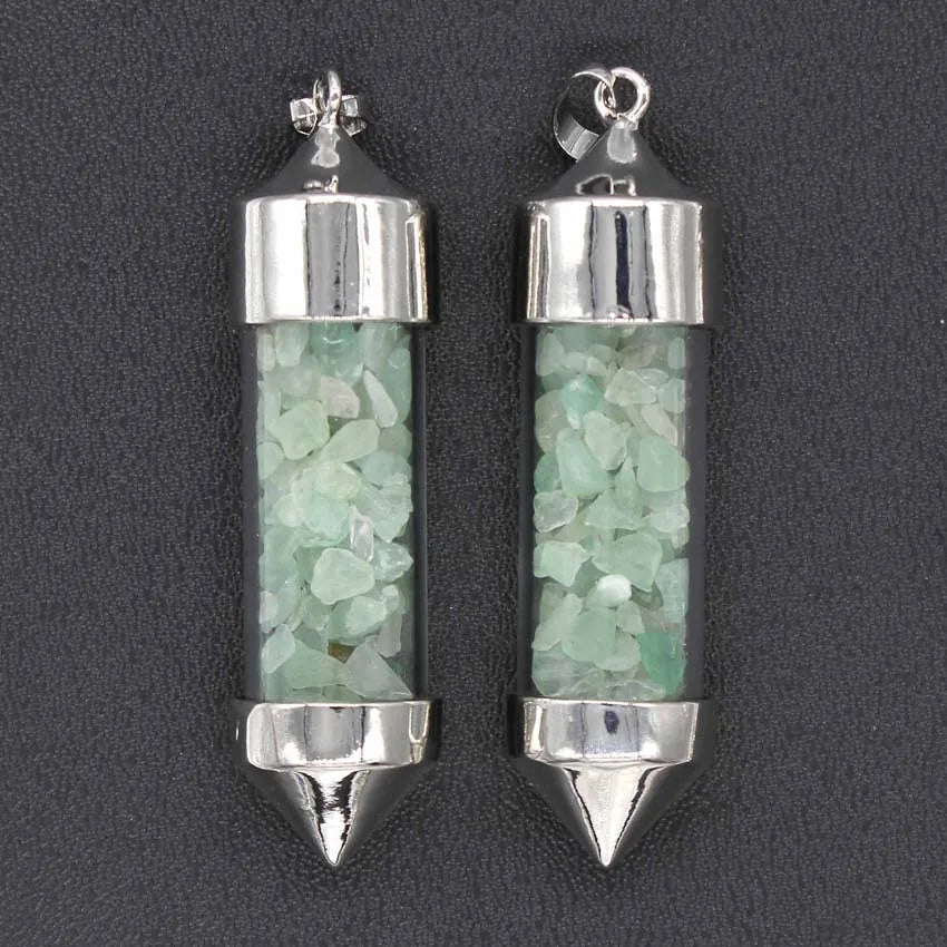Hongzhuo Accessories Natural Green Aventurine Gravel Bullet-shaped Wishing Bottle Spirit Pendulum Drifting Bottle Pendant Jewelry