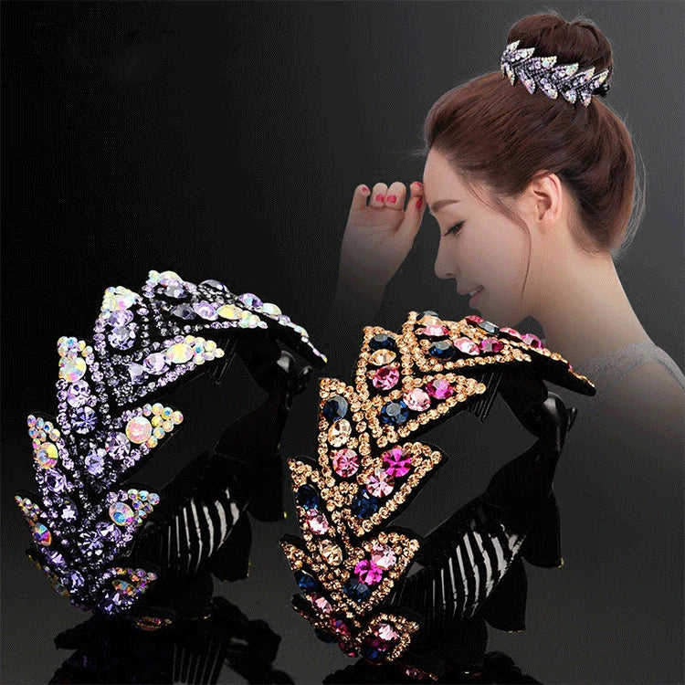 Hair Buckle Women Hair Ornaments Crystal Flower Hairpin Salix Leaf Banana Hair Clip Accesorio Para Mujer