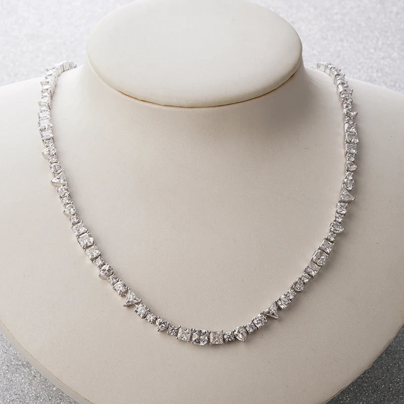 Party Necklace Fancy Shape  Moissanite Stone Tennis Necklace 14K White Gold Necklace