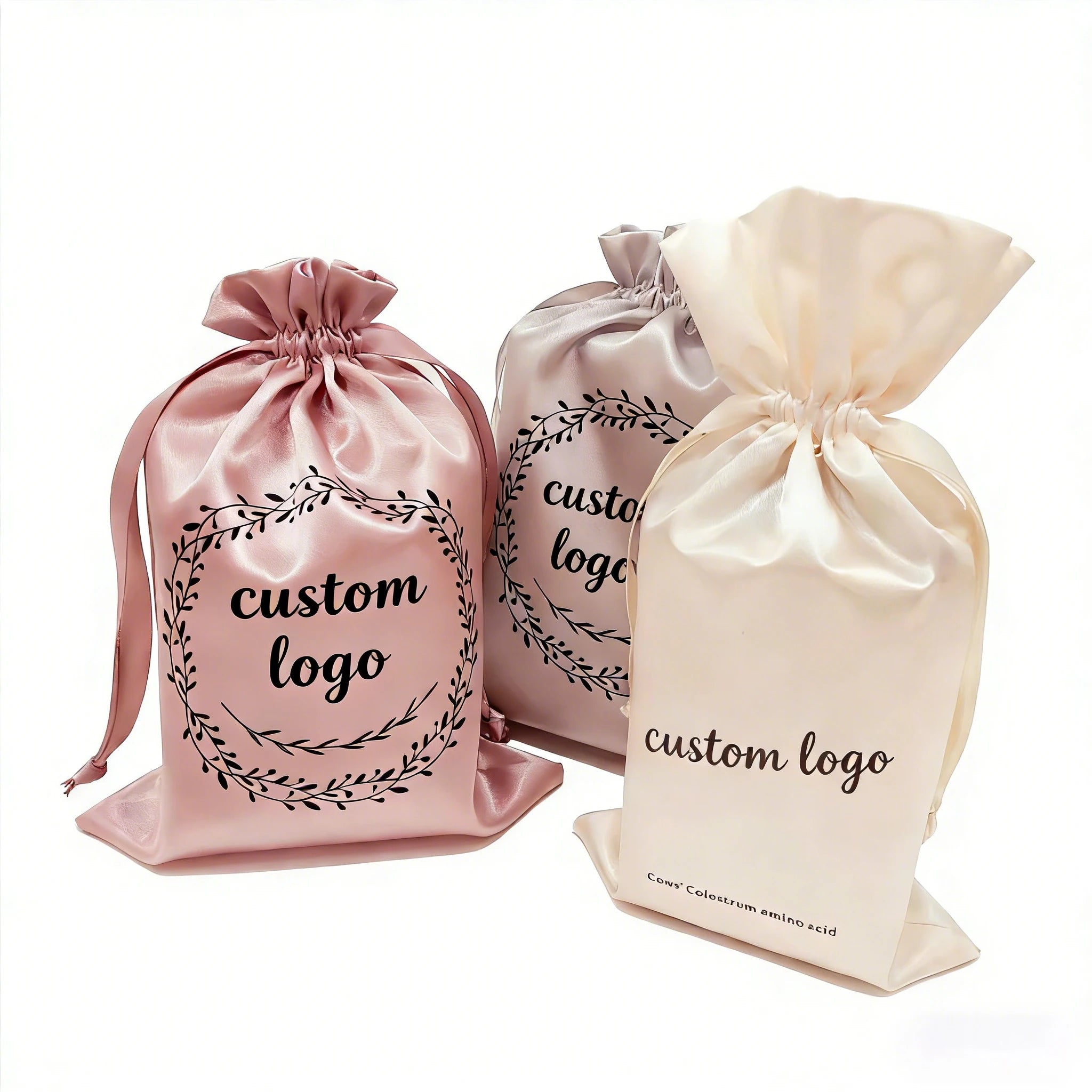 New Wholesale Saco De Cetim Large Luxury Drawstring Bag Custom Logo Wigs Hair Bundles Package Dust Pouch Silk Satin Bags