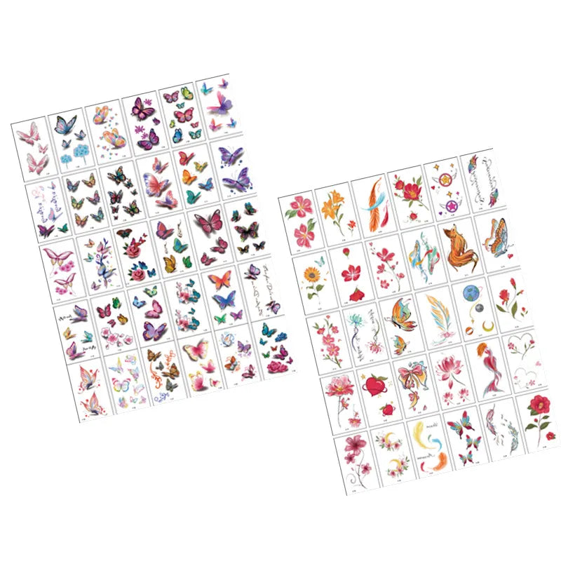 30PCS Black butterfly Tattoo Sticker Colorful for Women Chest Tattoo Ankle Hand pink Flower Sticker