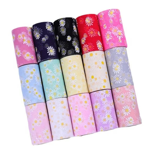 Wholesale HFOUR Small Daisy Mesh Tulle Roll 7.5cm/15cm*25 Yards 16 Colors Polyester Fiber Flatback Rhinestones Sew-On/Glue