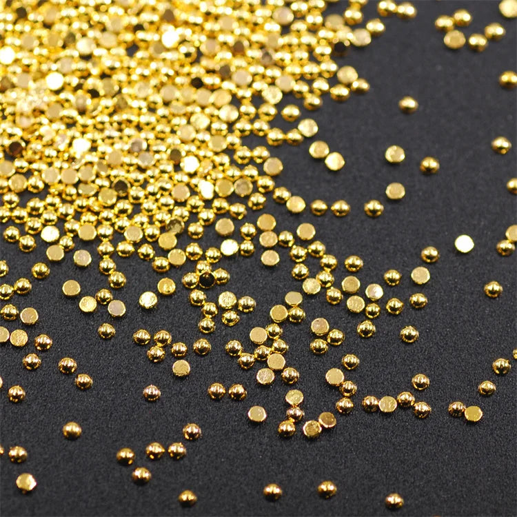 Hisenlee Wholesale 2MM Gold Silver Alloy Luxury Loose Rhinestone Woman Nail Art Decorations Glue on Flat Base Dot 10000Pcs/Bag