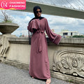 6472#  Nida Material Simplicity Solid Color With White Line Fashion Dress Ladies Muslim Abaya Dress