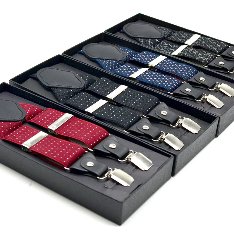 3.5*120cm Fashion Suspenders PU Leather 4 Clips Brace Male Vintage Casual Wedding Party Trousers Strap Husband's Gift