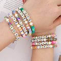 Hot Selling Holiday Beach Summer Jewelry Custom Fashion Boho Colorful Initial Letter Polymer Clay Beading Stretch Bracelets