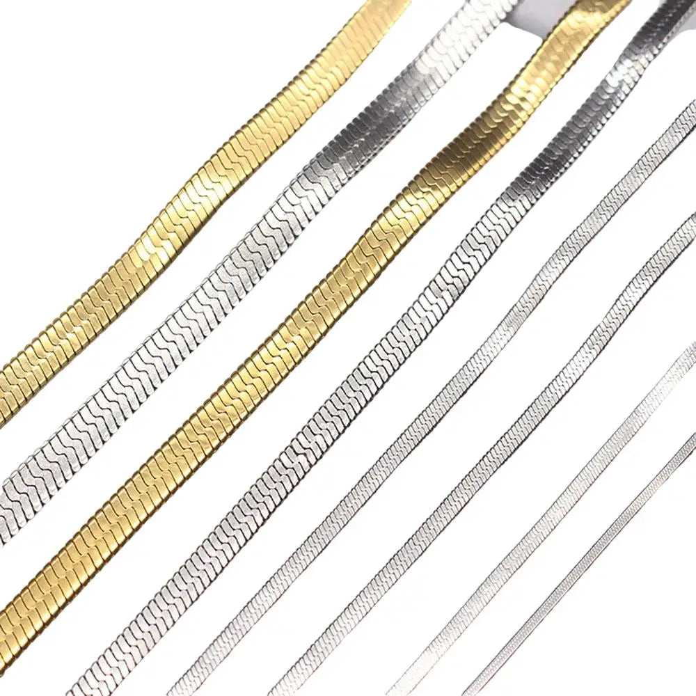 Wholesale Wide 2mm-6mm Stainless Steel Herringbone Gold Chain Necklace  Flat Snake Chain Necklace Choker for Women Jewelry-1