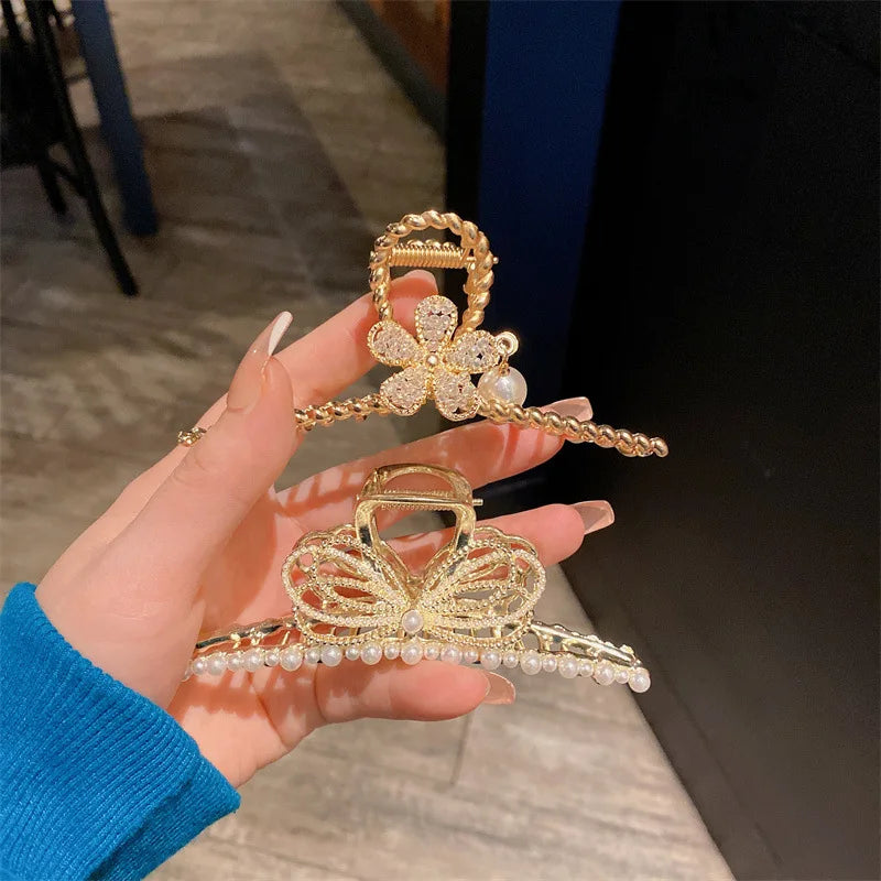 New Arrival Alloy Hair Accessories for Women Metal alligator Hair Clip with Flower Bow for Long Hair