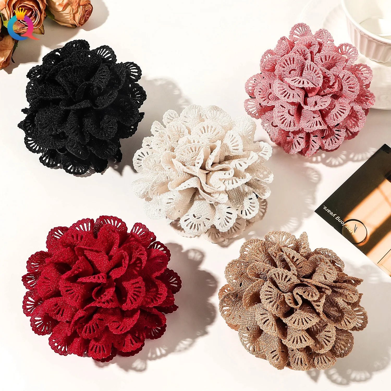QIYUE Hot Sale Accessories Rose Hair Claw Clip Hollowed Out Flower Hair Clips Women's Hair Accessories