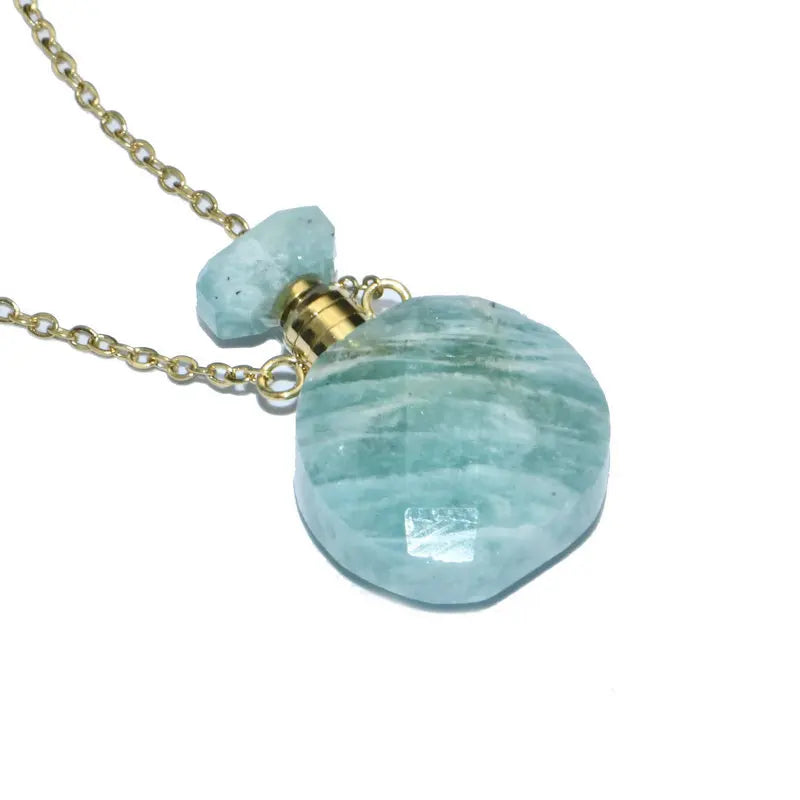 Mini Size Stainless Steel Chain Natural Amazonite Stone Vase Shape 3ml Perfume Bottle Pendant Necklace for Women Girl