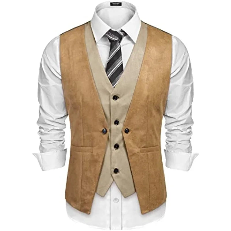 2022 New Arrival Mens Vest Leather Layered Style Costume Pour Homme Vest Waistcoat Formal Wedding Tuxedos