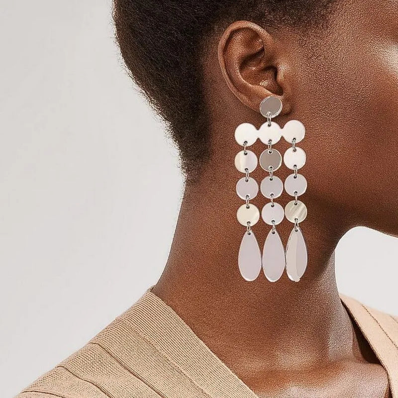 Exaggerated Women's Acrylic Earrings Fashion Round Sequin Tassel Earrings Punk Lightning Earring0s Pink Letter FABULOUS Earrings