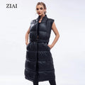 Women's Long Puffer Vest Zip up Stand Collar Outerwear