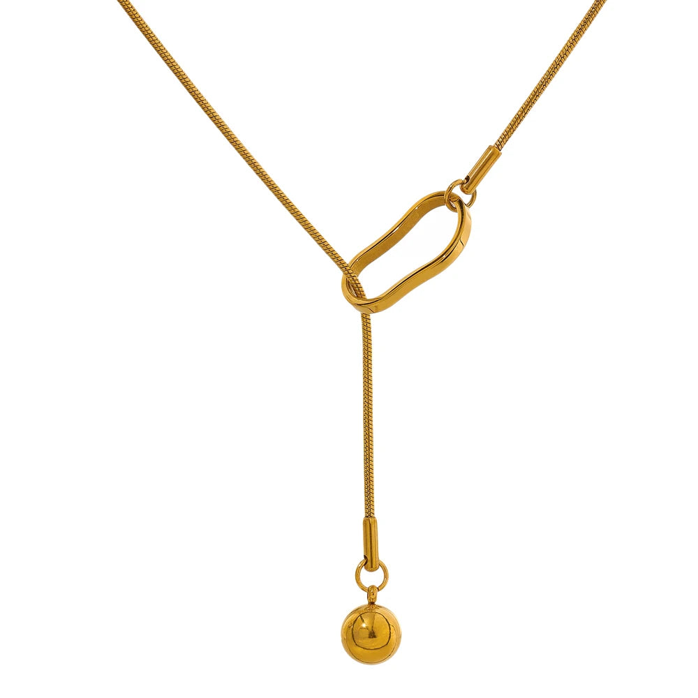 JINYOU 1432 Fashion Trendy Charm PVD Real Gold Plated Stainless Steel Chain Simple Collar Pendant Necklace for Women Jewelry