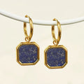 Stainless Steel Jewelry Gold Natural Gemstone Blue Lapis Lazuli Dangle Earrings Non Tarnish Mens Black Onyx Stone Hoop Earring