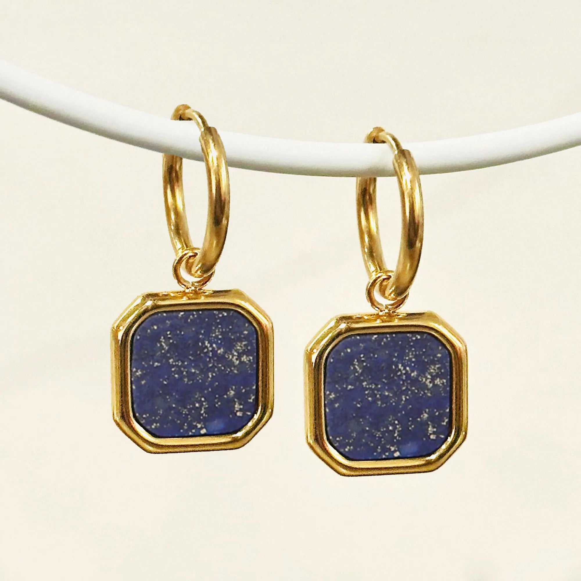 Stainless Steel Jewelry Gold Natural Gemstone Blue Lapis Lazuli Dangle Earrings Non Tarnish Mens Black Onyx Stone Hoop Earring