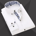 RNSHANGER Fashion Blue and White Porcelain Collar Men's Shirts Slim Fit Long Sleeve Business Formal Leisure Shirts for Men