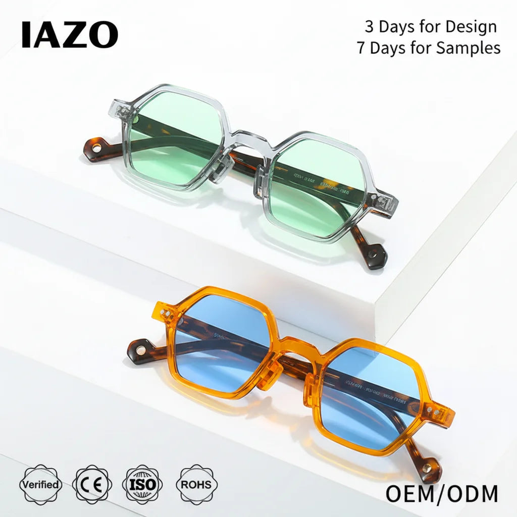 Personalized Small Frame Sunglasses Polygonal Fashion Dazzling Glasses Available in Blue White Gold Yellow-Unisex Wholesale