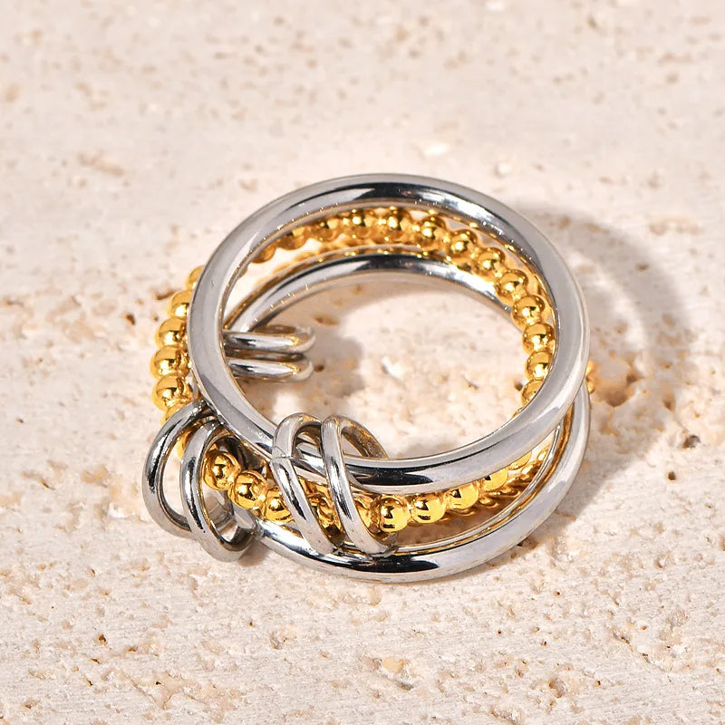 Anillo De Acero Inoxidable Chic Four-layer Rope Round Stainless Steel Rings Gold Plating Two Tone Stackable Rings Women Jewelry