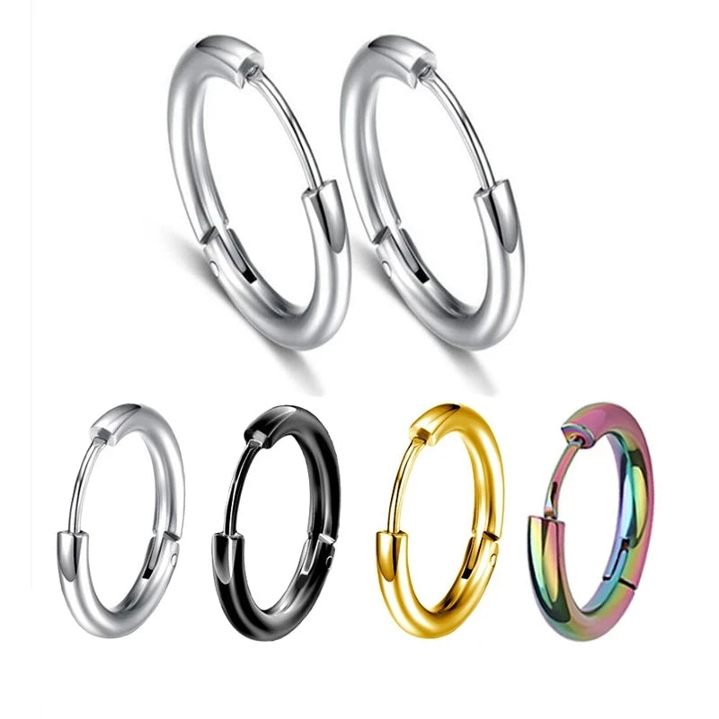 8/10/12/14/16mm Stainless Steel Hoop Earrings for Women/Men Round Circle Earring Piercing Anti-allergic Ear Clip