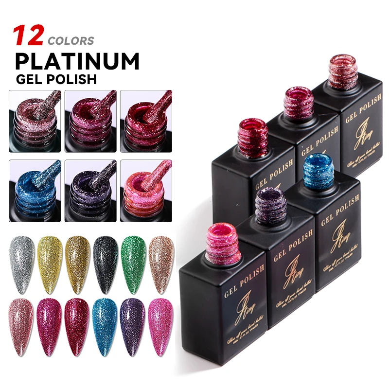 JTING 12 Colors Nail Gel Art Shiny Platinum Diamond Flash Painting Gel Polish OEM Private Label Platinum Uv Gel Polish