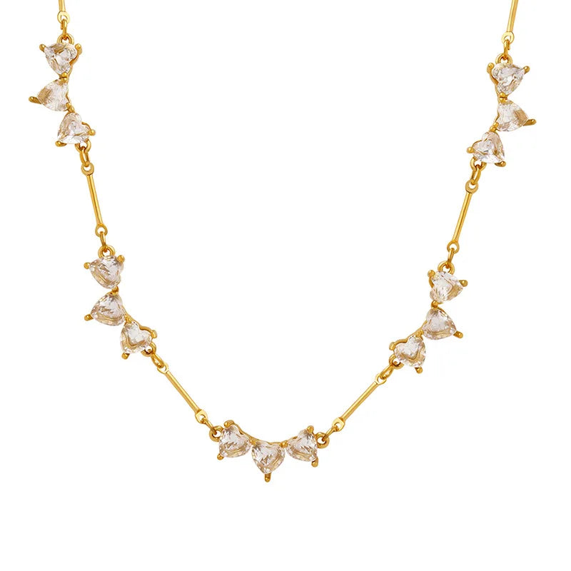 YF3688 Fashionable Waterproof Stainless Steel Jewelry 18k Gold Plated Zircon Heart Anti Allergy Necklace