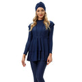 MOTIVE FORCE 3pcs Digital Print Casual Long Sleeve Plain Color Muslim Swimwear & Beachwear Islamic Modest Swimwear Burkini